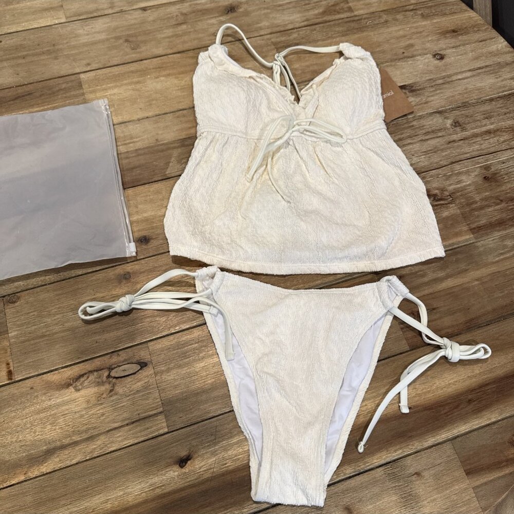 Samiol Two Piece Swimsuit Ruffled Size M Medium Cream Tankini Set NEW NWT - Picture 6 of 16